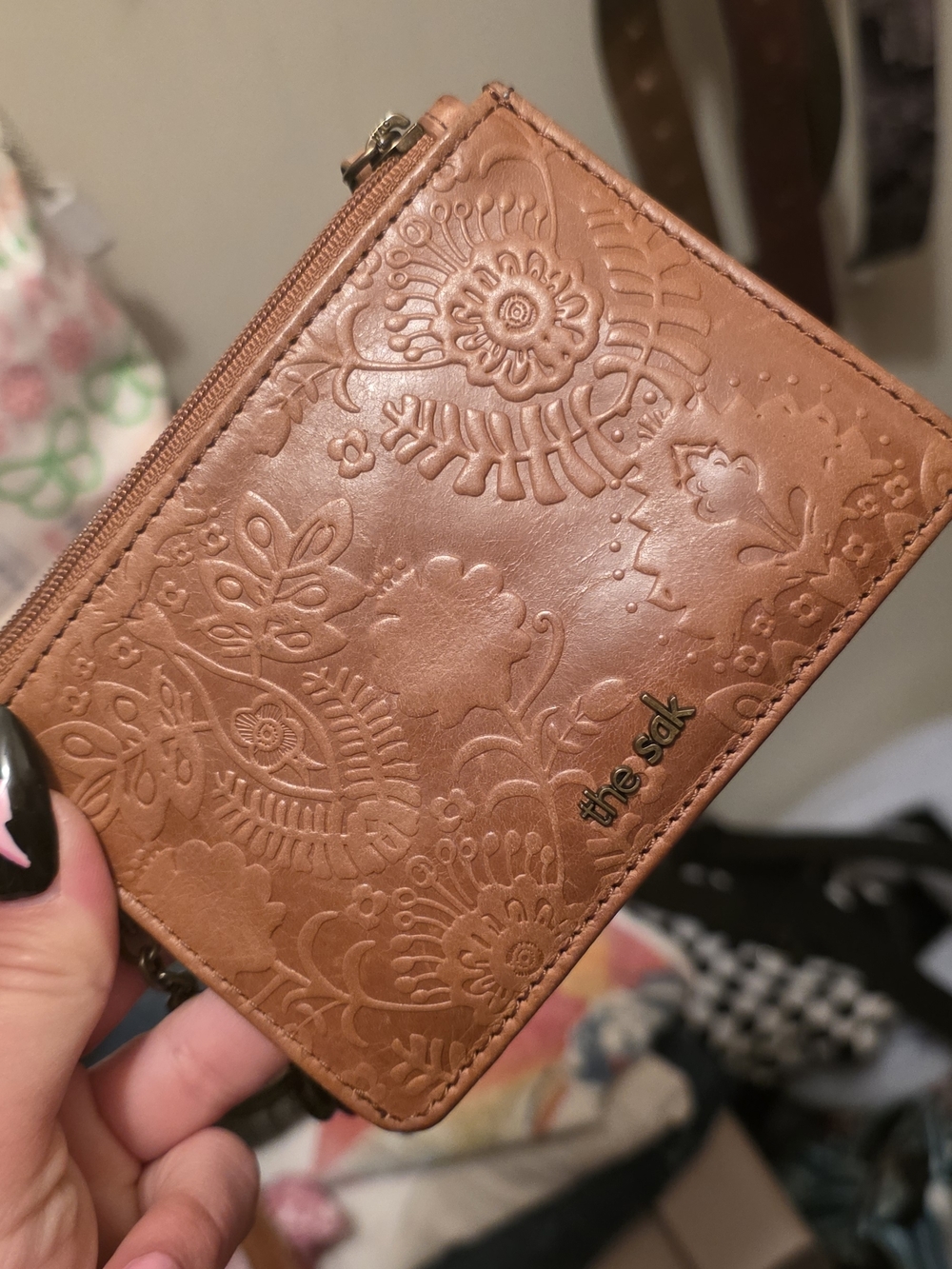 the sak Embossed Floral Zip Card Wallet - Tan